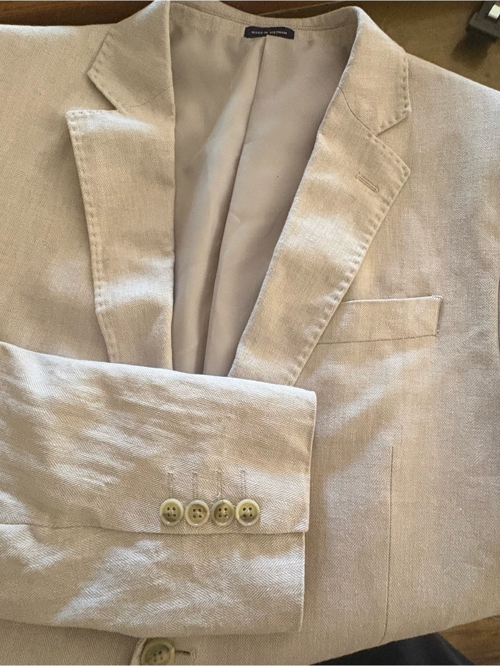 Stafford Men 42R Linen Blend Blazer Sport Coat Bone Summer Office Work Classic